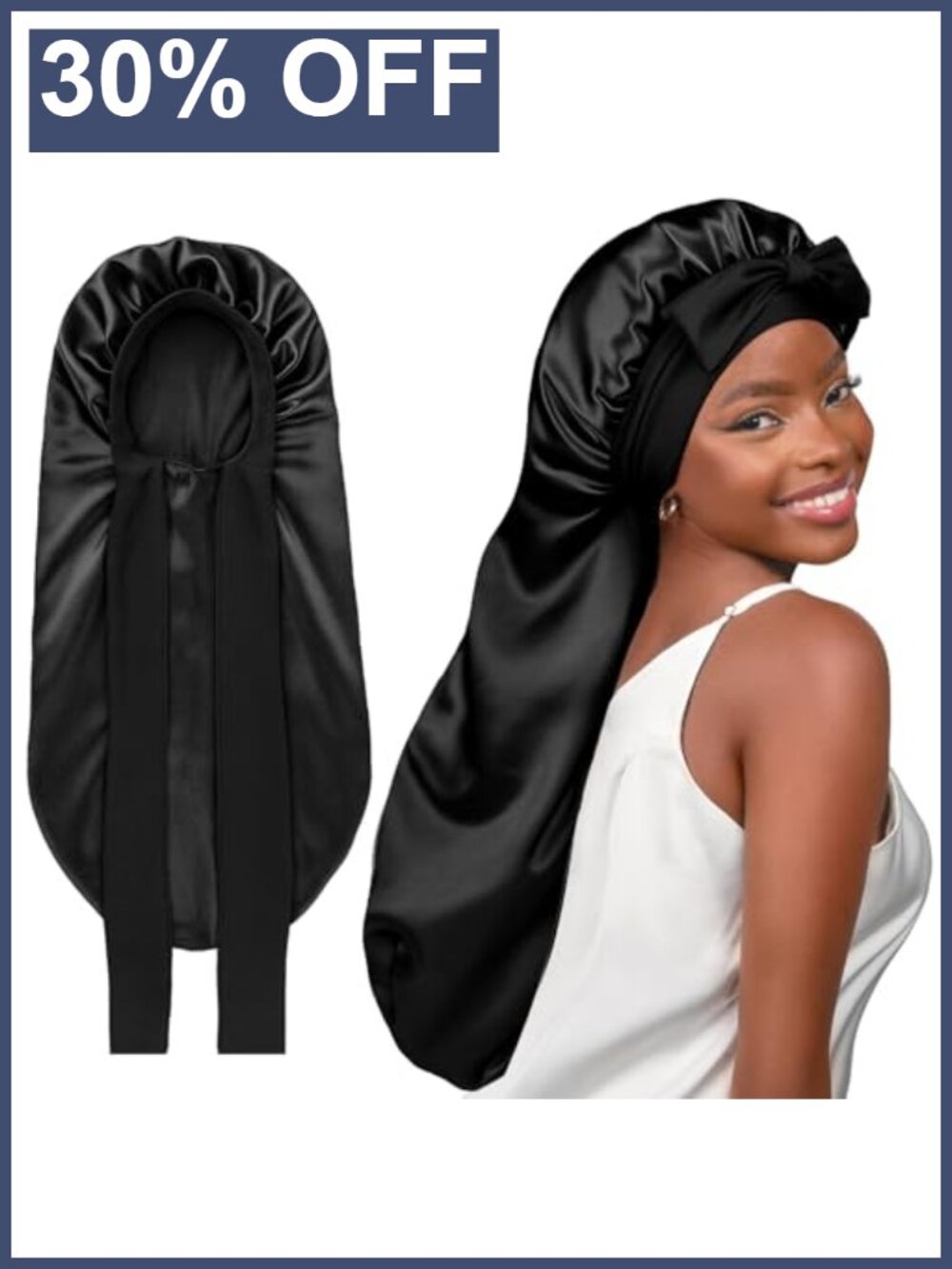 Extra Long Silk Feeling Bonnet for Braids Locs Adjustable Sleep Cap